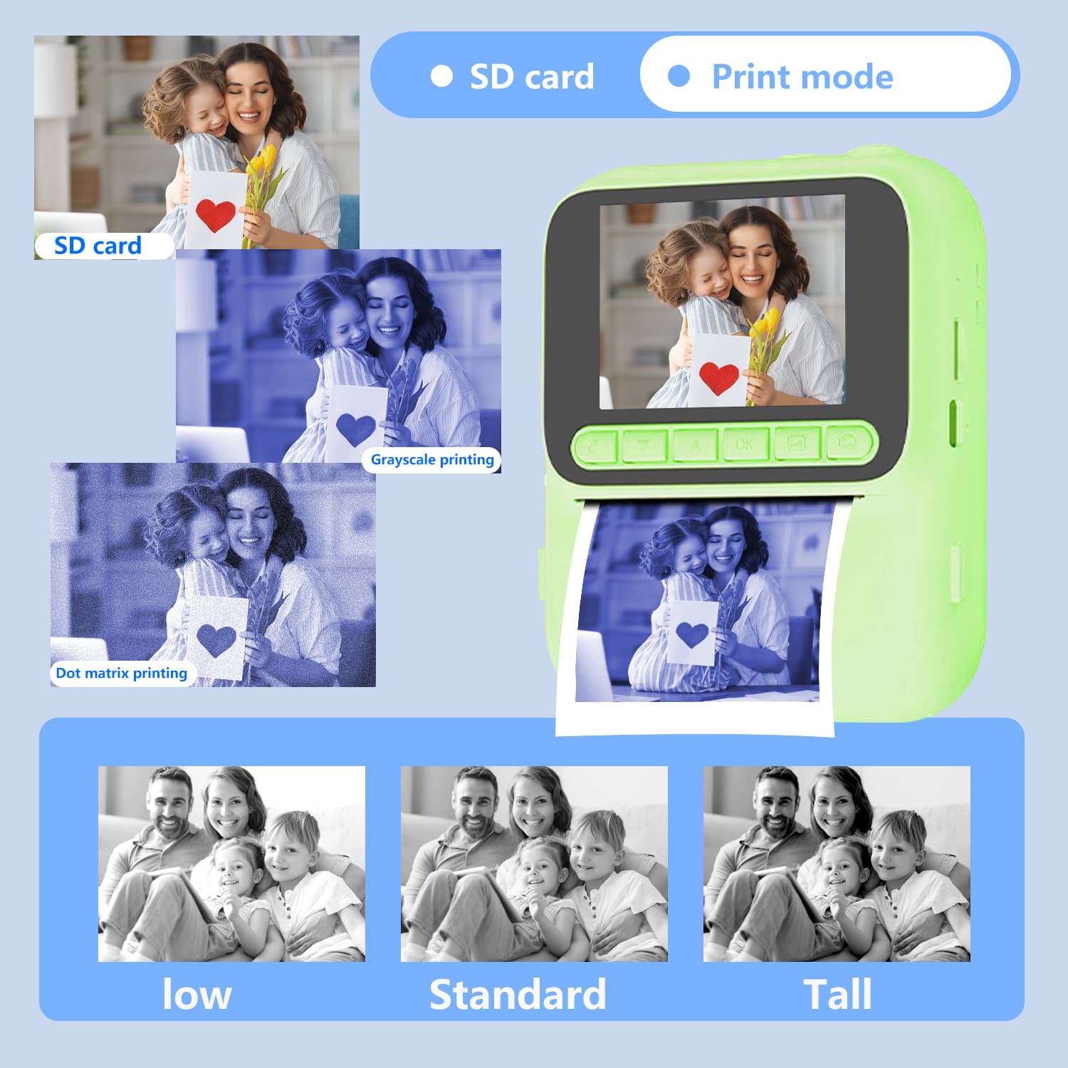 กล้องพิมพ์ทันที 1080P HD วิดีโอ 32G การ์ด Digital Camara ของขวัญวันเกิดคริสต์มาสสําหรับเด็ก รูปที่ 8