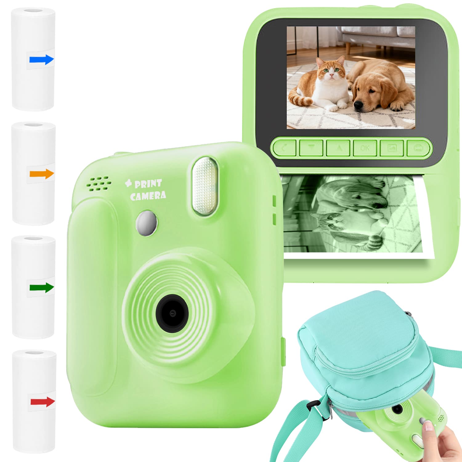 กล้องพิมพ์ทันที 1080P HD วิดีโอ 32G การ์ด Digital Camara ของขวัญวันเกิดคริสต์มาสสําหรับเด็ก รูปที่ 2