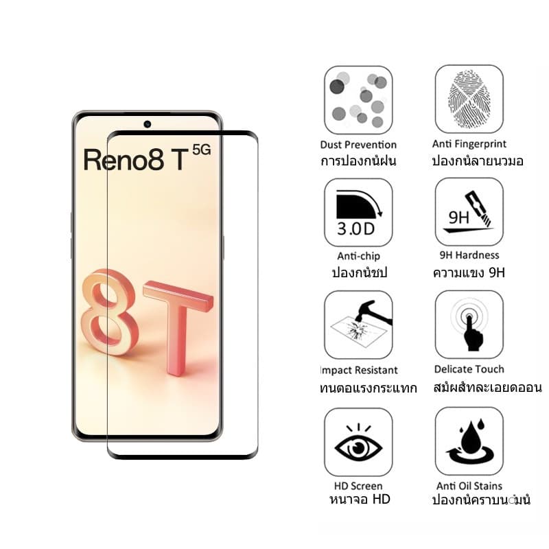 ฟิล์มกระจก สำหรับ OPPO Reno 8T 5G 4G 12 Pro 11 11F 8z 7z 5G กระจกนิรภัย HD ป้องกันหน้าจอ สำหรับ OPPO Reno12 Pro 5G Reno8 T 10 8 7 Pro Plus 4G 5G A38 A58 A78 A98 ฟิล์มกระจกกันเลนส์กล้อง & ฟิล์มหลัง รูปที่ 2