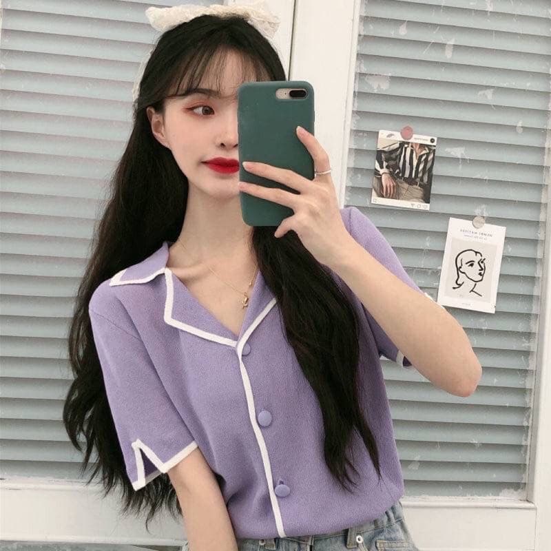 DODO* *เสื้อไหมพรมคอปก มีกระดุมหน้า ปลายแขนผ่าข้าง ใส่สวย แนวคุณหนู รูปที่ 9
