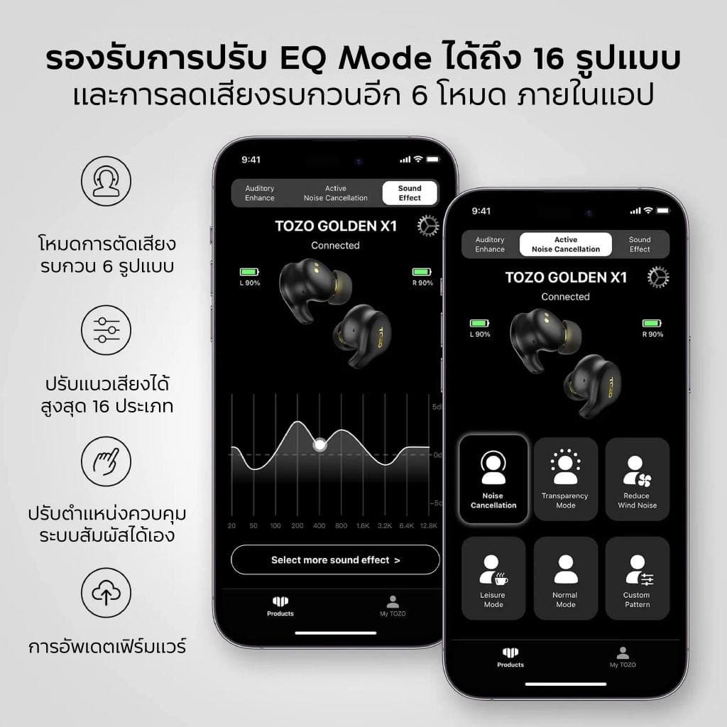 TOZO Golden X1 Hybrid Drivers หูฟังบลูทูธ In-Ear 6 Mics Hybrid ANC & ENC IPX6 BT 5.3 รูปที่ 5