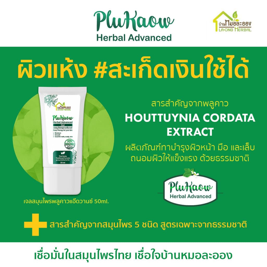 บ้านหมอละออง เจลสมุนไพร พลูคาวแอ๊ดวานซ์ 50ml. เจลทาผิวหน้า มือ เล็บ ผิวลอกแห้ง สะเก็ดเงินใช้ได้ รูปที่ 3