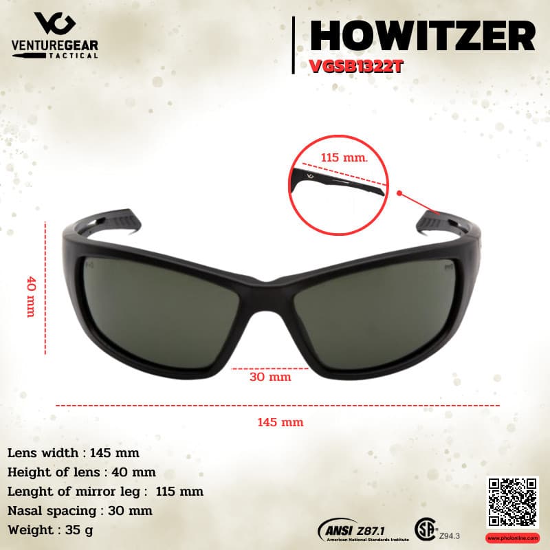 แว่นตายุทธวิธี แว่นตาทหาร แว่นเซฟตี้ VENTUREGEAR รุ่น HOWITZER กรอบสีดำ เลนส์สีเทา VGSB1322T รูปที่ 2
