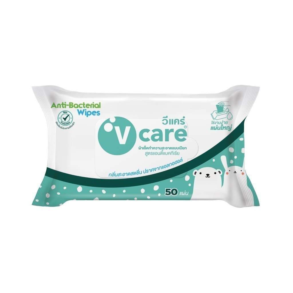 V CARE วีแคร์ ผ้าเปียกแอนตี้แบคทีเรีย สูตรสะอาดทุกวัน 50 แผ่น รูปที่ 3