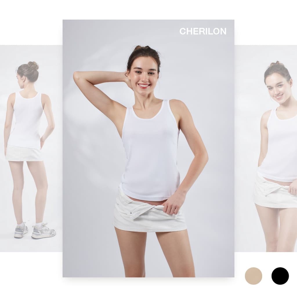 CHERILON เชอรีล่อน เสื้อกล้าม เสื้อทับ ผ้าฝ้าย 100% ทอไร้ตะเข็บข้าง นุ่ม ใส่สบาย ไม่มีบรา สีดำ สีขาว สีเนื้อ OTIB-VCT2 รูปที่ 1