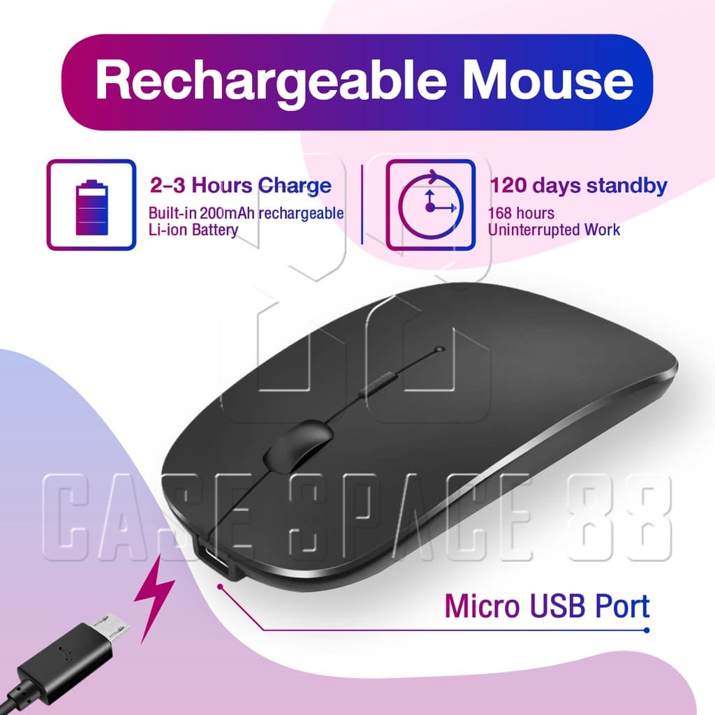 เม้าส์ เมาส์ไร้สาย มีแบตในตัว ปุ่มเงียบ มีปุ่มปรับความไวเมาส์ DPI 800-1600 Optical Light Rechargeable Wireless Mouse รูปที่ 5