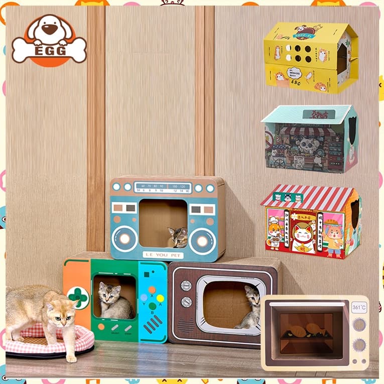 EGG บ้านแมว บ้านลับเล็บแมว พร้อมแผ่นลับเล็บ ที่นอนแมว กล่องแมว ที่ฝนเล็บแมว ที่ลับเล็บแมว บ้านแมวกระดาษ COD รูปที่ 1