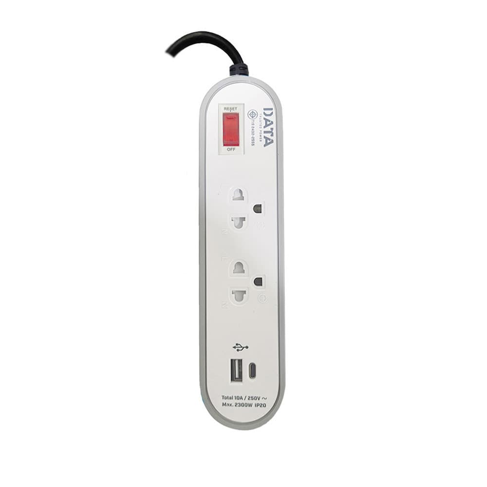 รางปลั๊กไฟ DATA TIS Plug 2 Way 1 Switch 2 USB 3M. White/Gray by Banana IT รูปที่ 3