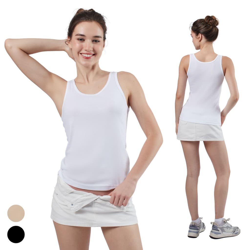 CHERILON เชอรีล่อน เสื้อกล้าม เสื้อทับ ผ้าฝ้าย 100% ทอไร้ตะเข็บข้าง นุ่ม ใส่สบาย ไม่มีบรา สีดำ สีขาว สีเนื้อ OTIB-VCT2 รูปที่ 5