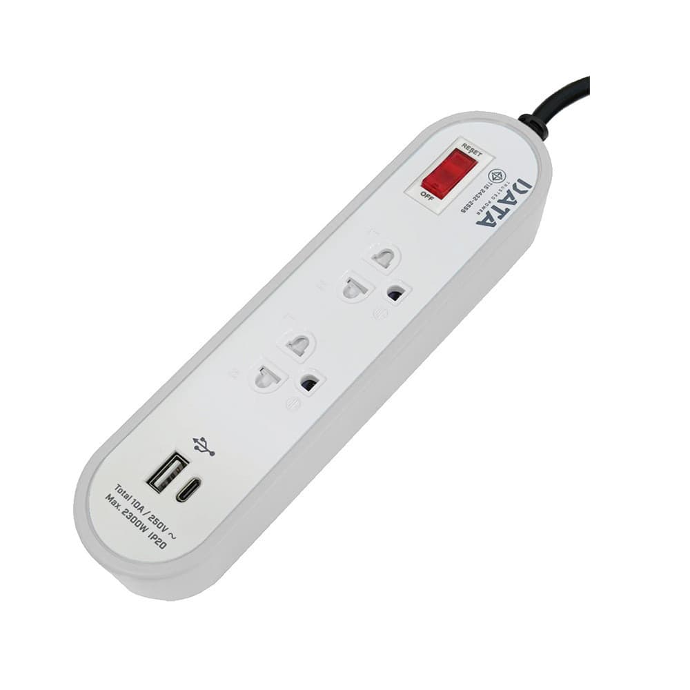 รางปลั๊กไฟ DATA TIS Plug 2 Way 1 Switch 2 USB 3M. White/Gray by Banana IT รูปที่ 2