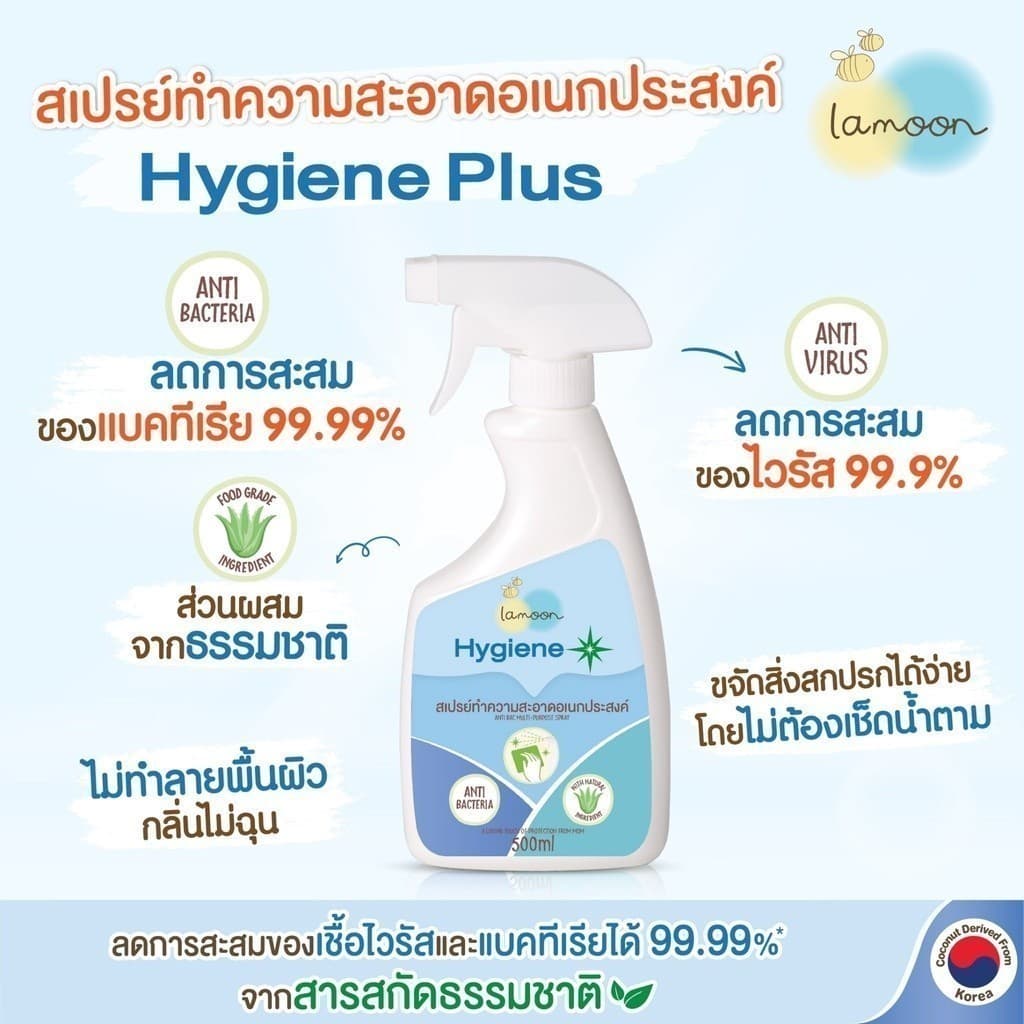 Lamoon สเปรย์ฆ่าเชื้อไวรัส ทำความสะอาดอเนกประสงค์ ของเล่น ของใช้เด็ก และของใช้ในบ้าน สกัดจากธรรมชาติ 100% ละมุนไฮจีนพลัส รูปที่ 1