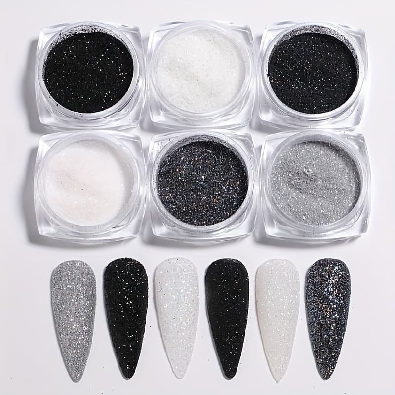 6 ชิ้น/เซ็ตเล็บ Glitter Powder ชุด Micro Sand Shimmer Powder เล็บสีฝุ่น Black Series ตกแต่งเล็บ รูปที่ 1