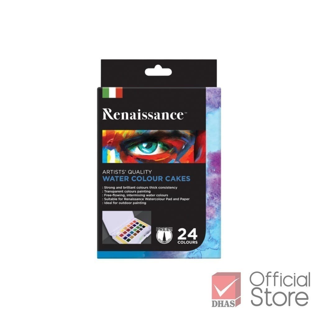 Renaissance สีน้ำ สีน้ำก้อนระดับอาร์ตติส 24 สี จำนวน 1 กล่อง รูปที่ 1