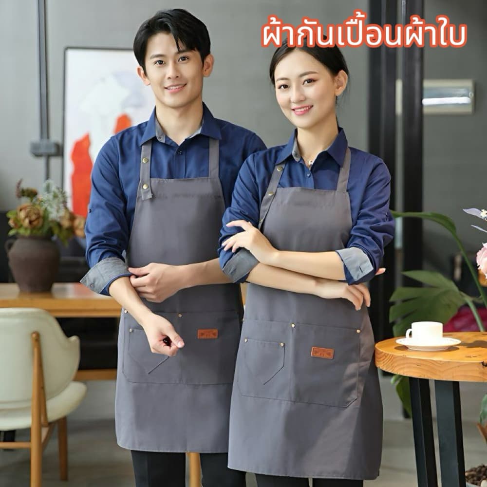 แฟชั่นผ้าใบ กันน้ำ ร้านกาแฟตัดผม ผ้ากันเปื้อนทำงานครัว ผ้ากันเปื้อนทำอาหาร รูปที่ 4