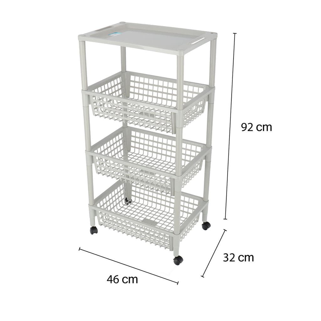 KASSA HOME ชั้นวางของพลาสติกอเนกประสงค์พร้อมล้อเลื่อน 4 ชั้น รุ่น VCP-4Tiers ขนาด 32x46x92 ซม. สีเทา รูปที่ 6