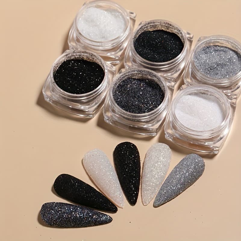 6 ชิ้น/เซ็ตเล็บ Glitter Powder ชุด Micro Sand Shimmer Powder เล็บสีฝุ่น Black Series ตกแต่งเล็บ รูปที่ 3