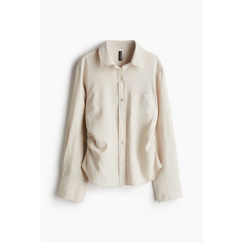 H&M เสื้อเชิ้ตแบบจีบรวบผ้าลินินผสม ผู้หญิง 1271519_1 รูปที่ 2