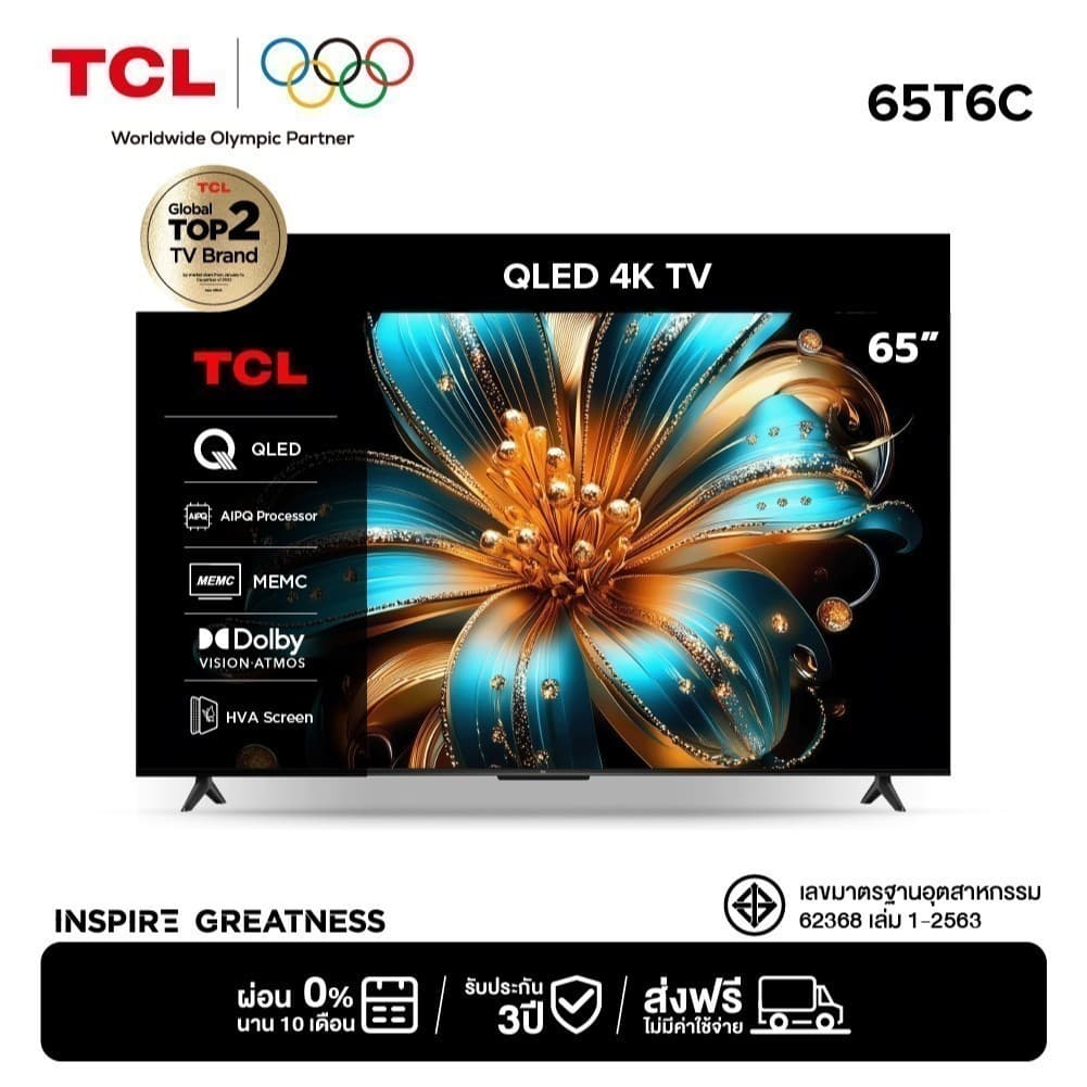 TCL ทีวี 65 นิ้ว 4K QLED Colorful Google TV รุ่น 65T6C/T6D HVA Panel,Dolby Vision & Atmos & DTS X & HDR 10+ รูปที่ 2