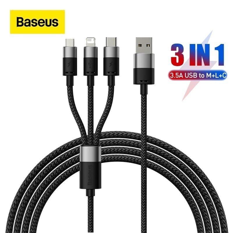 Baseus สายชาร์จเร็ว รุ่น StarSpeed 1-for-3 Fast Charging Data Cable USB to M+L+C 3.5A 1.2m Blue รูปที่ 2