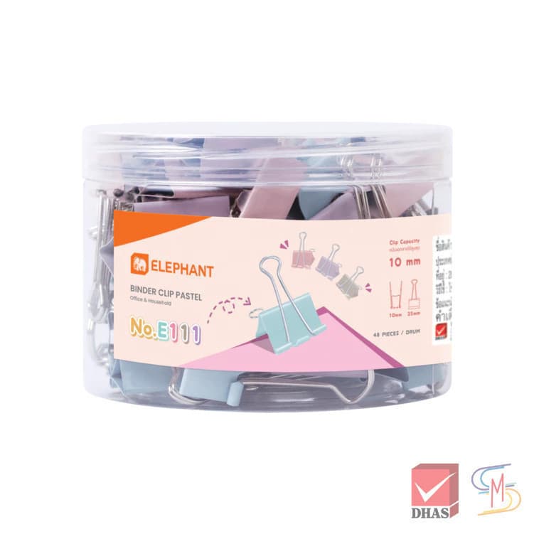 Elephant ตราช้าง คลิปหนีบกระดาษ สีพาสเทล No. E110 / E111 / E112 จำนวน 1 กระปุก รูปที่ 7