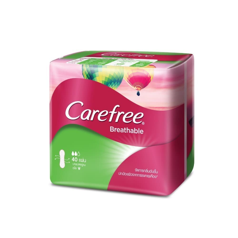 แคร์ฟรี ผ้าอนามัย บรีทเอเบิ้ล อโล 40ชิ้น Carefree Panty liner Breathable Aloe 40 pcs รูปที่ 2