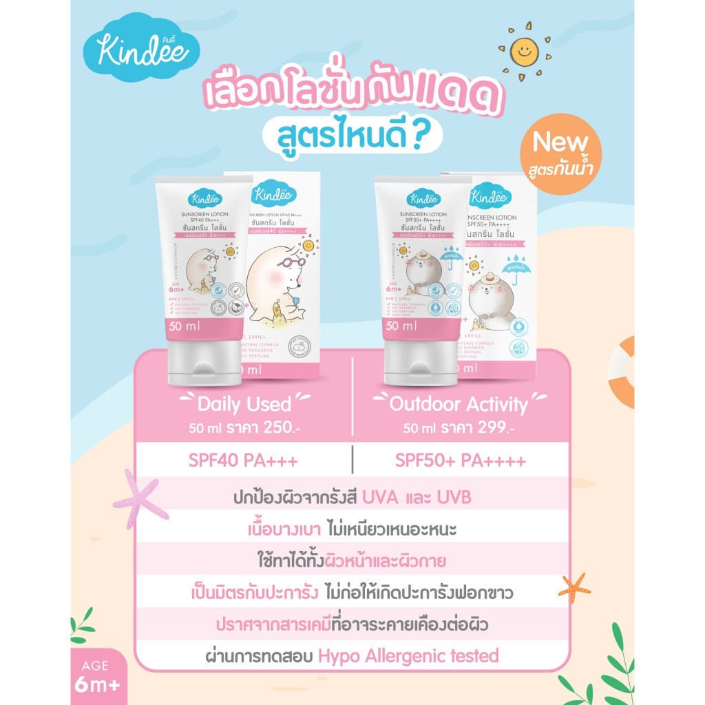 Kindee ครีมกันแดดสำหรับเด็ก 6 เดือนขึ้นไป SPF40/SPF50 สูตรธรรมชาติ สำหรับผิวบอบบาง อ่อนโยน ปราศจากน้ำหอมและพาราเบน รูปที่ 5