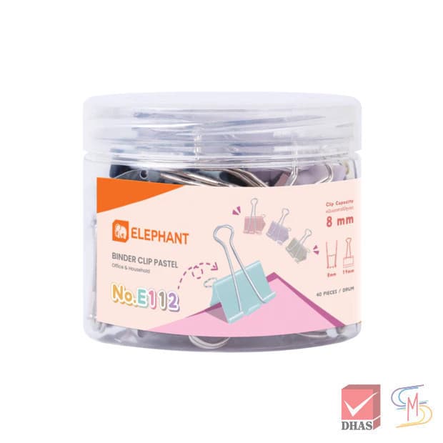 Elephant ตราช้าง คลิปหนีบกระดาษ สีพาสเทล No. E110 / E111 / E112 จำนวน 1 กระปุก รูปที่ 8