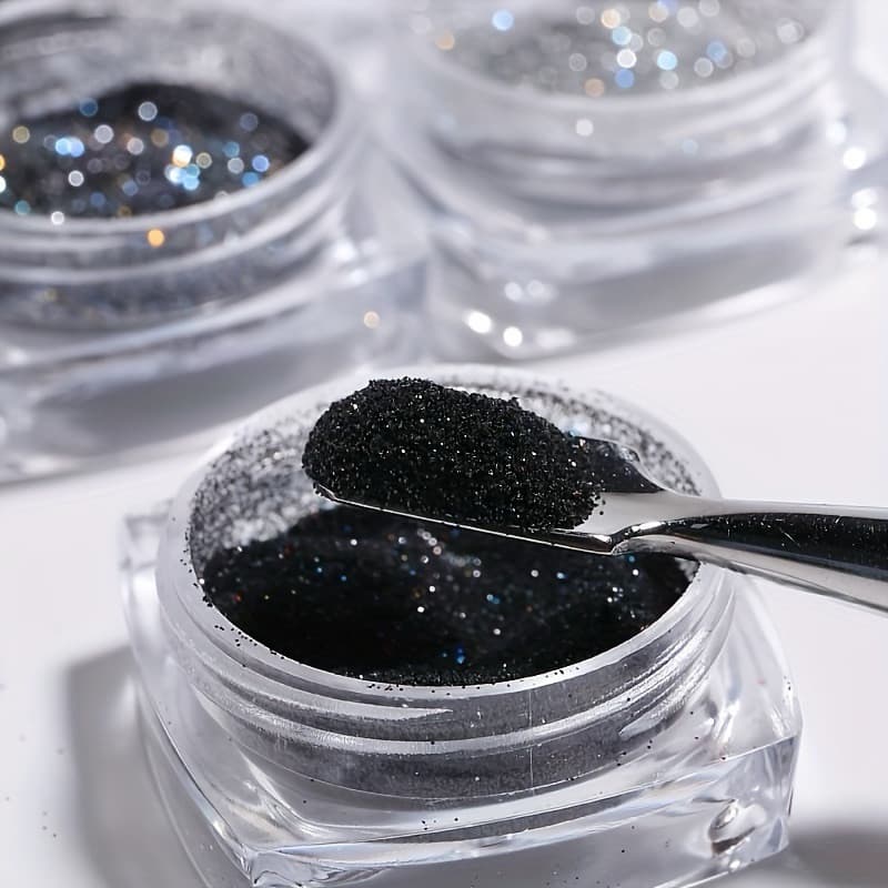 6 ชิ้น/เซ็ตเล็บ Glitter Powder ชุด Micro Sand Shimmer Powder เล็บสีฝุ่น Black Series ตกแต่งเล็บ รูปที่ 4