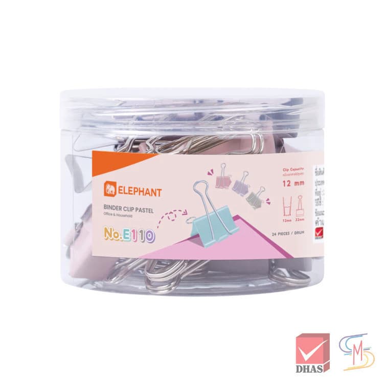 Elephant ตราช้าง คลิปหนีบกระดาษ สีพาสเทล No. E110 / E111 / E112 จำนวน 1 กระปุก รูปที่ 6