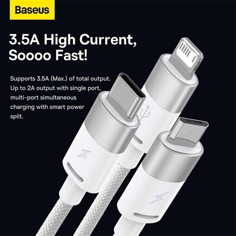 Baseus สายชาร์จเร็ว รุ่น StarSpeed 1-for-3 Fast Charging Data Cable USB to M+L+C 3.5A 1.2m Blue รูปที่ 4