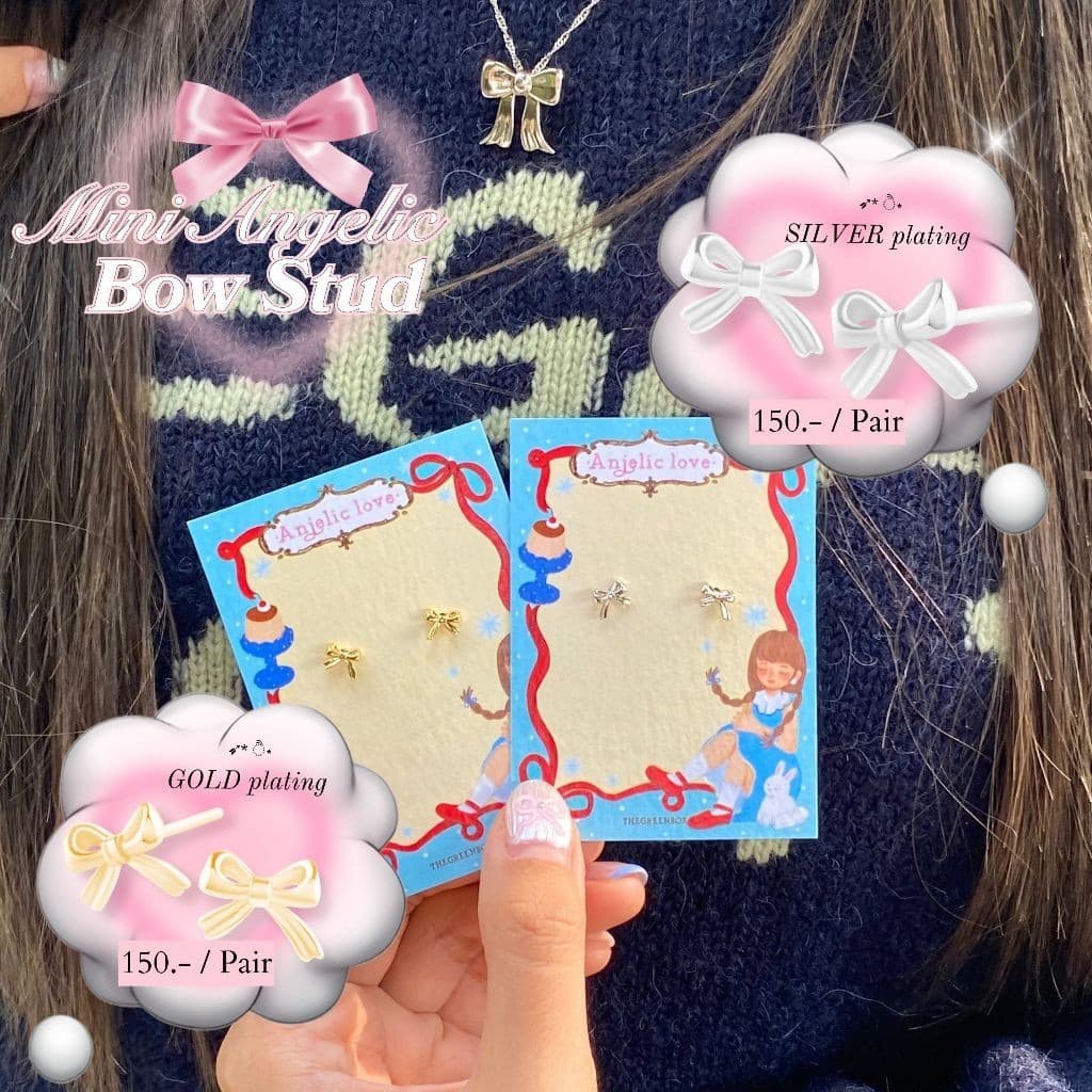 ต่างหู Mini Angelic Bow Stud ต่างหูโบว์จิ๋ว ก้าน S925 แมชง่าย - The Green Box รูปที่ 6