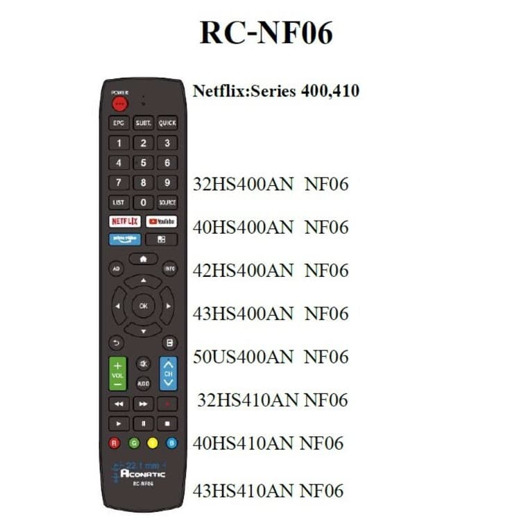 ACONATIC รีโมททีวี รุ่น RC-NF06 NetflixTV.400,410 40HS400AN 42HS400AN 43HS400AN 50US400AN 32HS410AN 40HS410AN 43HS410AN รูปที่ 2