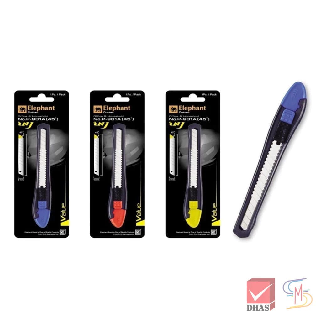Elephant ตราช้าง คัตเตอร์ รุ่น P-901A 9 มม. 45° ใบมีด SK5 คละสี จำนวน 1 อัน รูปที่ 1