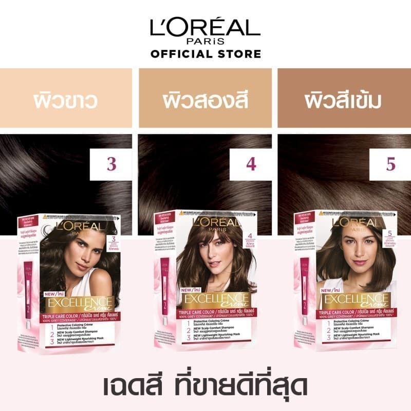 ลอรีอัล ปารีส L'Oréal Paris Excellence Crème Triple Care Color 415 ครีมเปลี่ยนสีผม ยาย้อมผม สีย้อมผม ปิดผมขาวแนบสนิท รูปที่ 5
