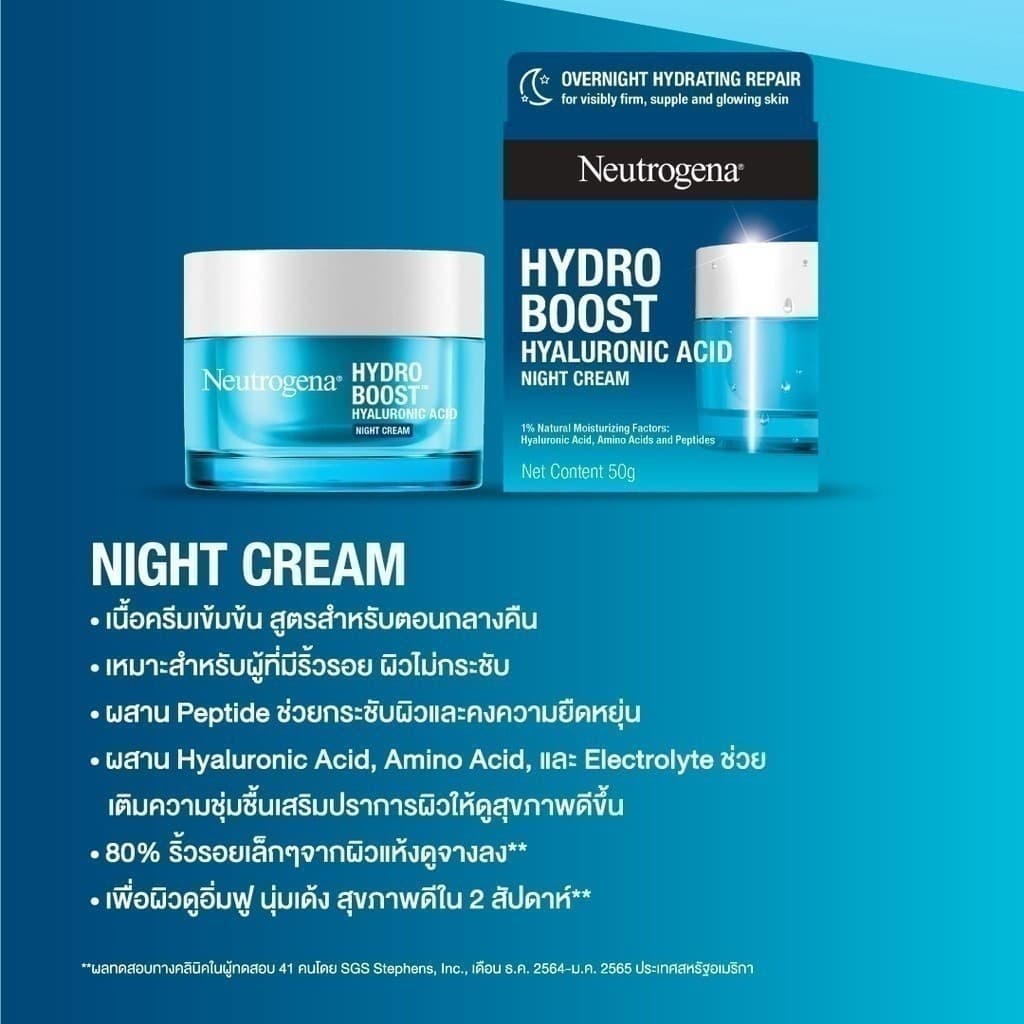 นูโทรจีนา ไฮโดร บูสท์ ไฮยาลูโรนิค แอซิด ไนท์ ครีม 50 กรัม. + เจลซ่อมผิว ไฮโดรบูสท์ วอเตอร์ เจล 50 ก. Set รูปที่ 8