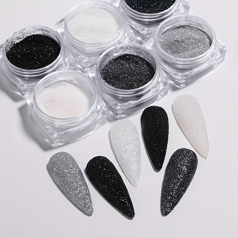 6 ชิ้น/เซ็ตเล็บ Glitter Powder ชุด Micro Sand Shimmer Powder เล็บสีฝุ่น Black Series ตกแต่งเล็บ รูปที่ 2