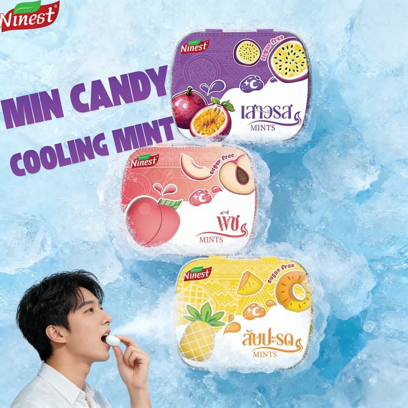 Ninest ลูกอมมิ้นต์ วิตามินซี ไร้น้ำตาล กรัม อร่อย สดชื่น ลูกอมดับมิ้นรสผล Cooling Mint จูบลูกอม 14g รูปที่ 1