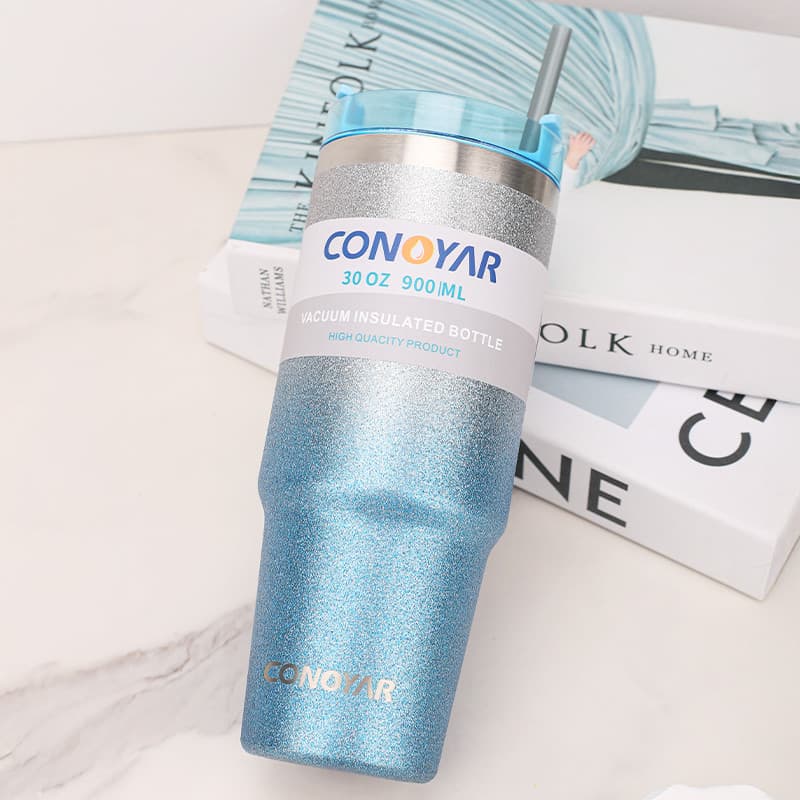 CONOYAR แก้วเก็บความเย็น 900ML สแตนเลส304 รับประกันไอน้ำไม่เกาะแก้ว 30 ออนซ์ จากไทย สีทูโทนกากเพชร T01291 รูปที่ 4