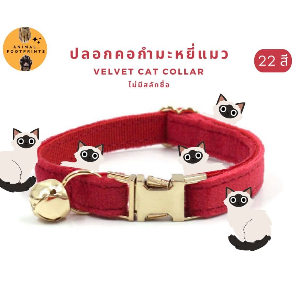 ปลอกคอแมว : ผ้ากำมะหยี่ Size S 22 สี Velvet cat collar รูปที่ 1
