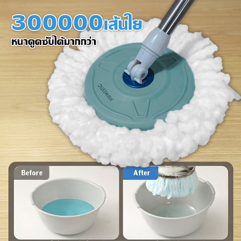HOMESTIC ไม้ถูพื้น ไม้ม็อบ ด้ามสแตนเลส พร้อมผ้าไมโครไฟเบอร์ Spin Mop ใช้ได้กับถังน้ำและถังปั่น รูปที่ 4