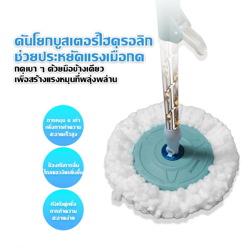 HOMESTIC ไม้ถูพื้น ไม้ม็อบ ด้ามสแตนเลส พร้อมผ้าไมโครไฟเบอร์ Spin Mop ใช้ได้กับถังน้ำและถังปั่น รูปที่ 8