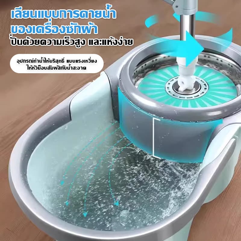 HOMESTIC ไม้ถูพื้น ไม้ม็อบ ด้ามสแตนเลส พร้อมผ้าไมโครไฟเบอร์ Spin Mop ใช้ได้กับถังน้ำและถังปั่น รูปที่ 6