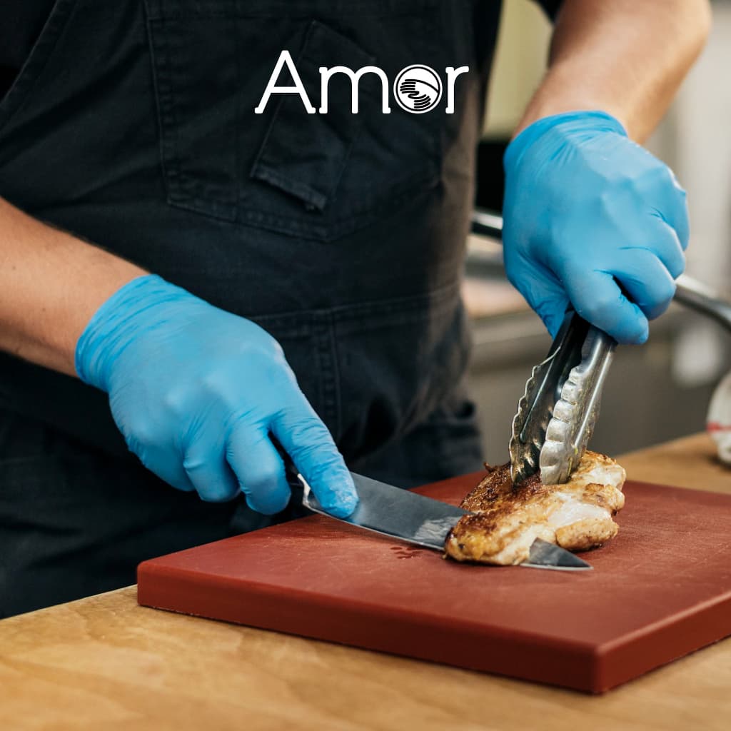 ถุงมือสำหรับทำอาหารสีดำ/สีฟ้า Amor มาตรฐาน Food Grade ผลิตจากยางไนไตรแท้ 100ชิ้น/กล่อง รูปที่ 7