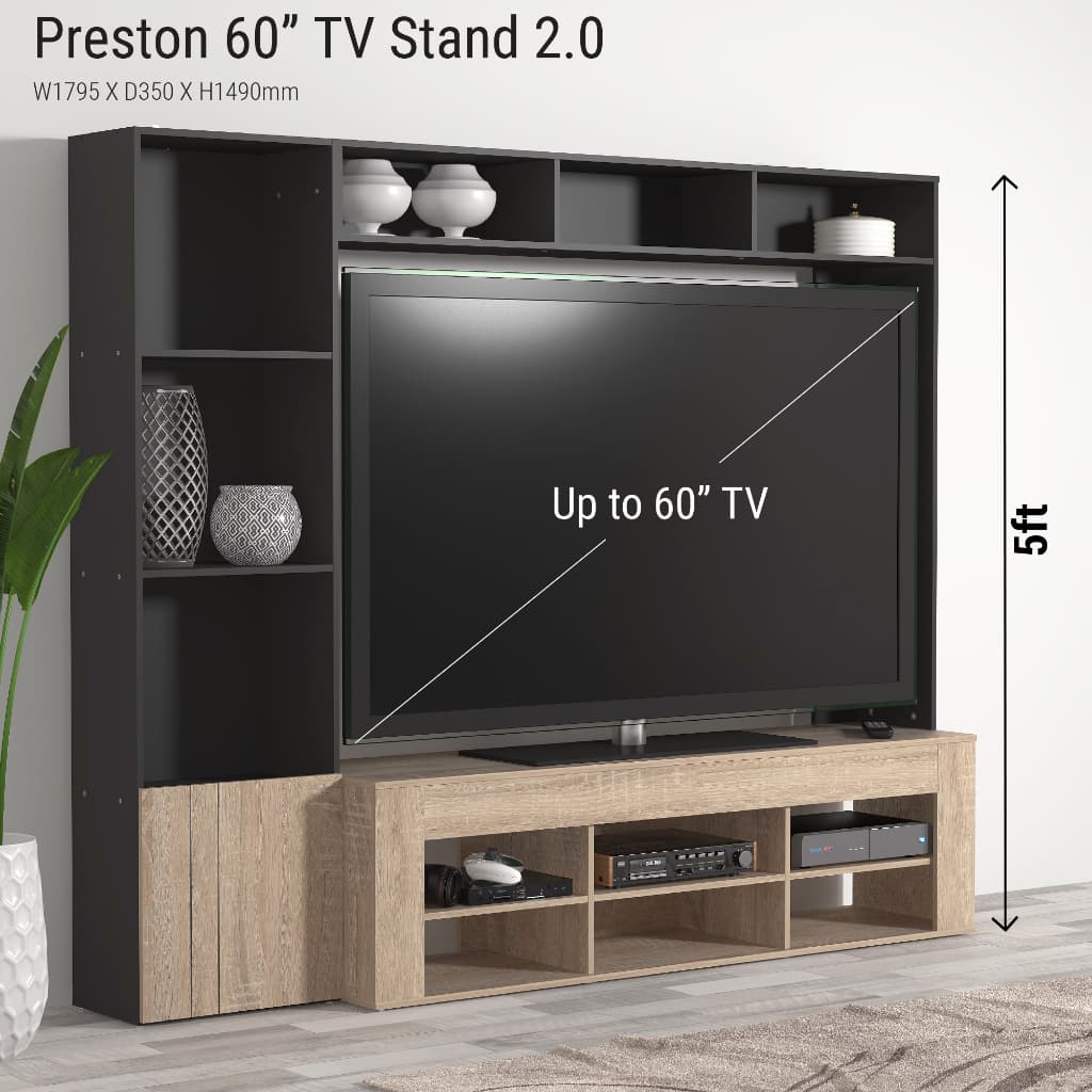 Tomato Home ชุดตู้ชั้นวางทีวี Preston 2.0 TV60นื้ว | ชั้นวางทีวี ตู้วางทีวี | เก็บของได้เยอะมาก รูปที่ 2