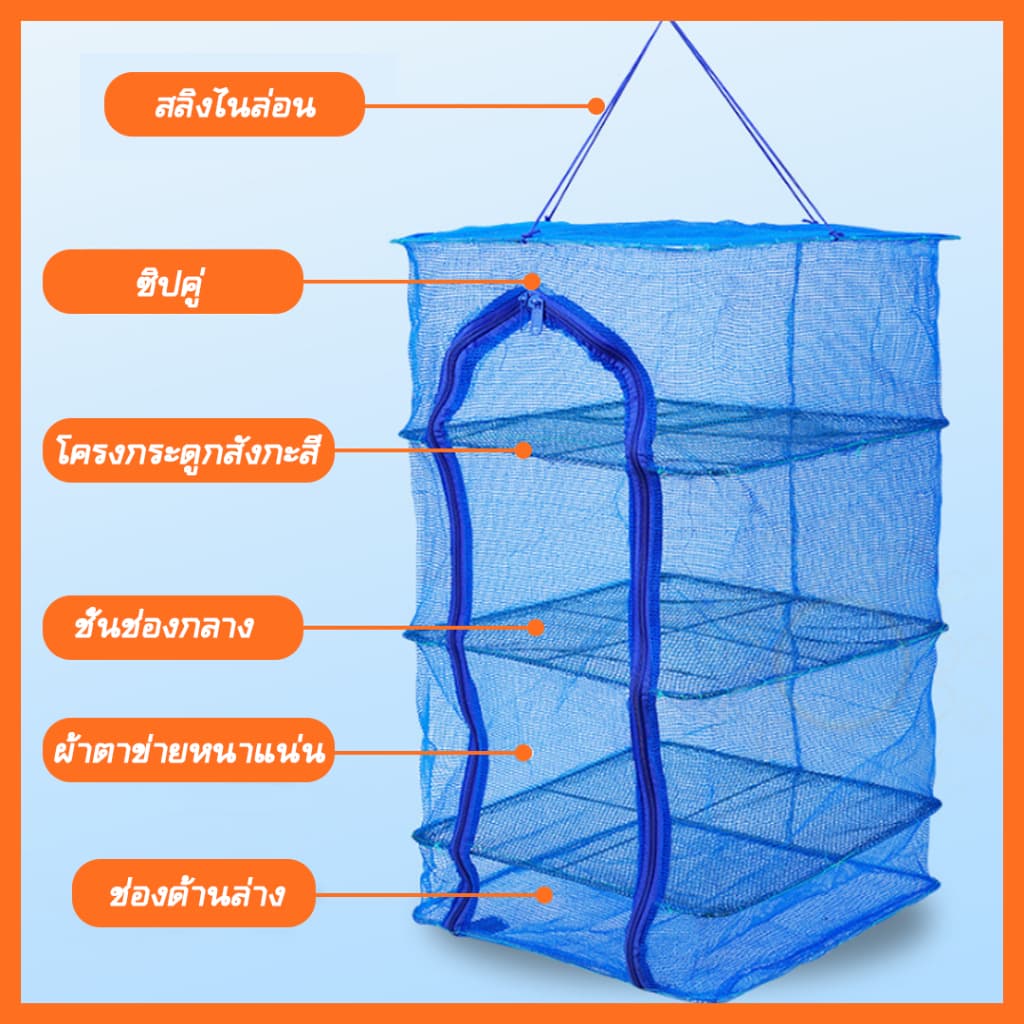 คอนโดตากปลา ที่ตากอาหาร 3 ชั้น มุ้งตากอาหาร มี 4 ขนาด พร้อมซิปปิดกันแมลง สินค้าพรอมส่งจากไทย รูปที่ 7