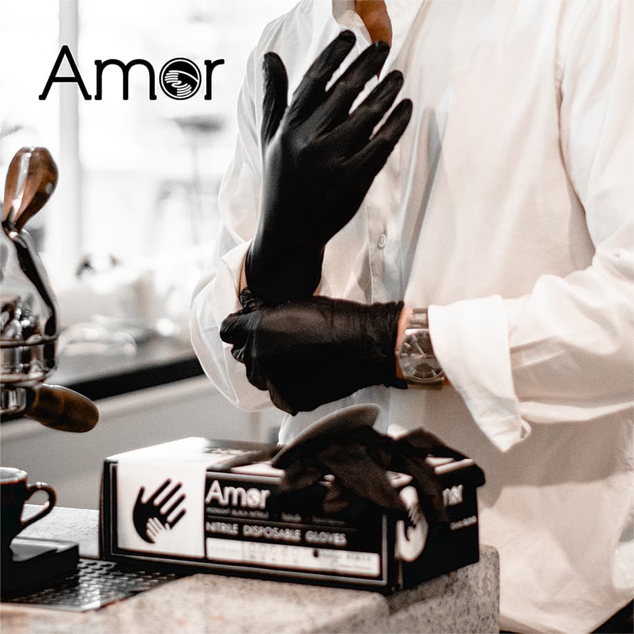 ถุงมือสำหรับทำอาหารสีดำ/สีฟ้า Amor มาตรฐาน Food Grade ผลิตจากยางไนไตรแท้ 100ชิ้น/กล่อง รูปที่ 4