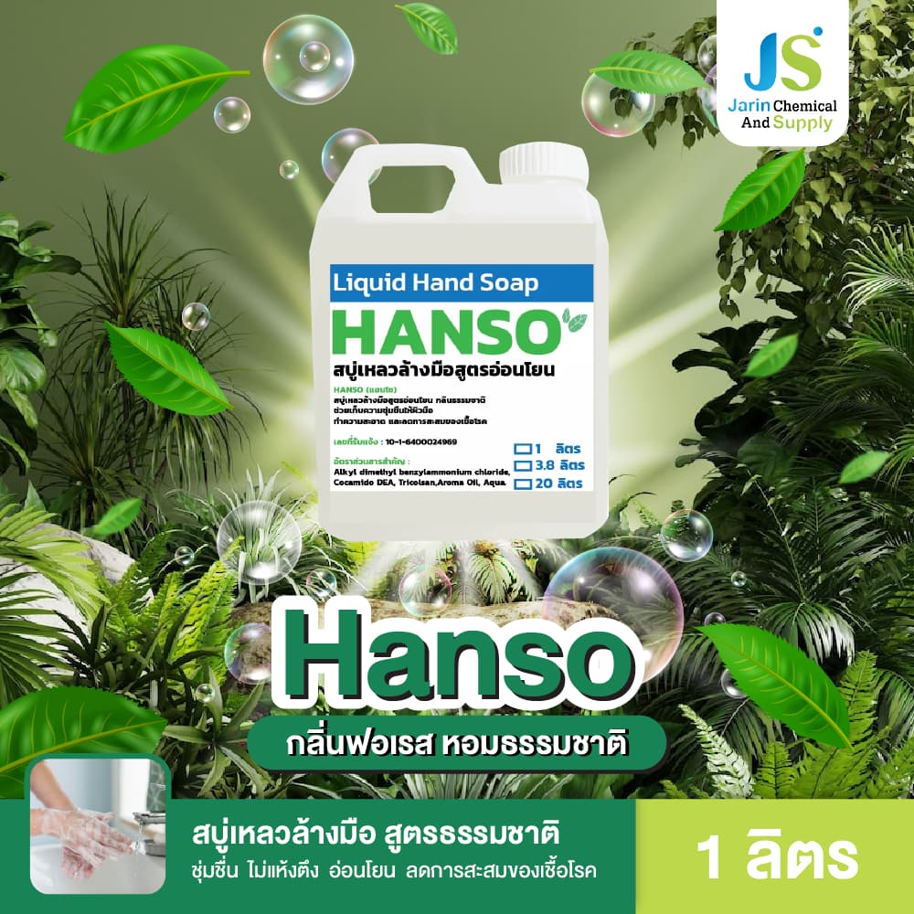 สบู่เหลว ล้างมือ ออแกนิค ยับยั้งแบคทีเรีย สูตรอ่อนโยน ต่อผิวมือ HANSO กลิ่นฟอเรส ขนาด 1 ลิตร รูปที่ 1