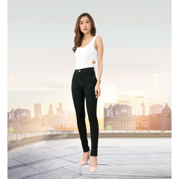 Jennyja กางเกงยีนส์ผู้หญิง ขาเดฟผ้ายืด เป้าแบบซิป สีดำแบล็ค ไซส์ S-5XL ผ้านุ่ม สวมใส่สบาย รูปที่ 3