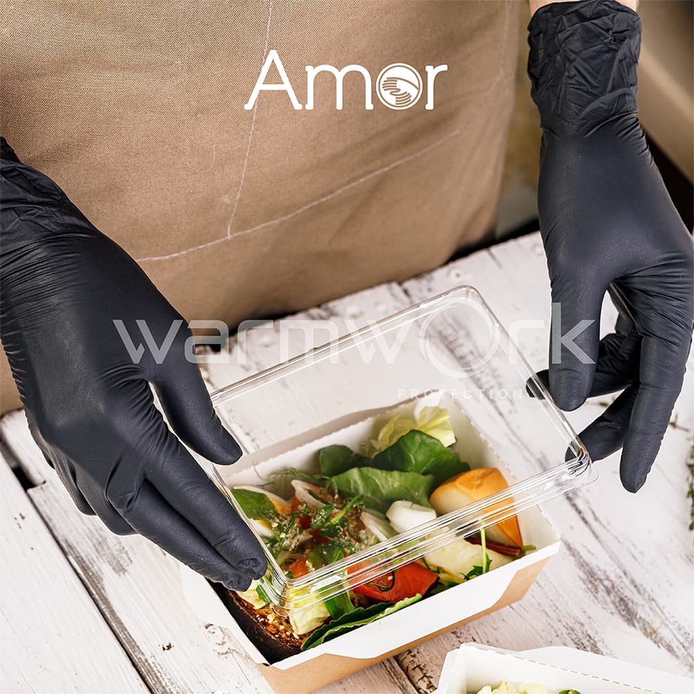 ถุงมือสำหรับทำอาหารสีดำ/สีฟ้า Amor มาตรฐาน Food Grade ผลิตจากยางไนไตรแท้ 100ชิ้น/กล่อง รูปที่ 5