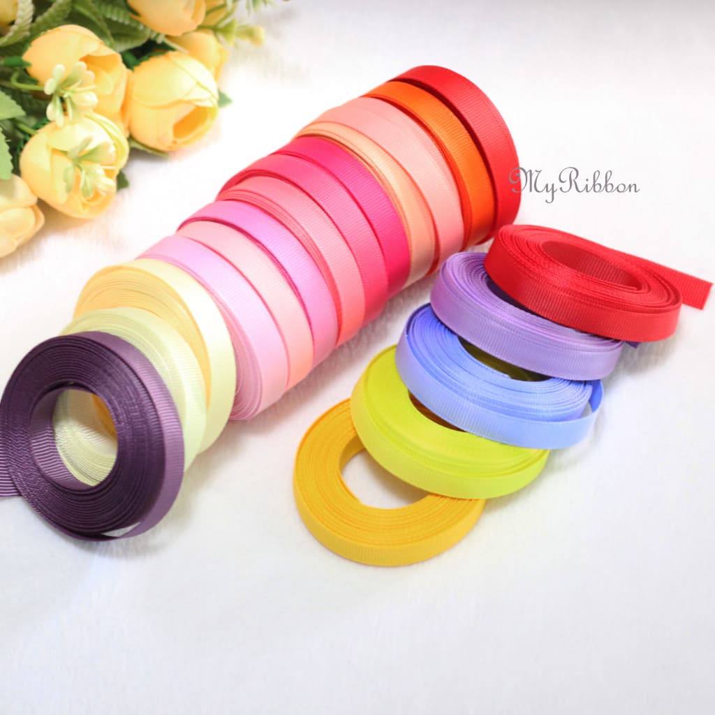 ริบบิ้นผ้ากรอสเกรน กว้าง 9mm ยาวม้วนละ 5 หลา มีให้เลือก 70 สี รูปที่ 1